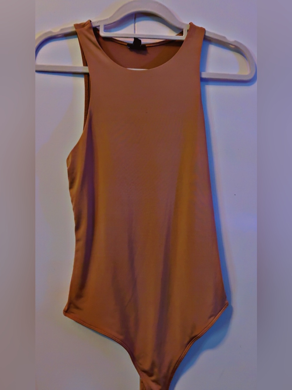 Express Sleeveless Scoop Neck Bodysuit in Tan